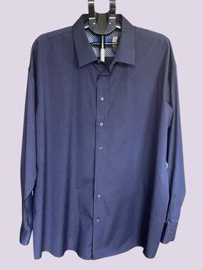 Egara Non-Iron Classic Fit Navy Blue Striped Long Sleeve Dress Shirt Size 3X